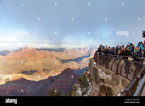 Tourists Visiting Mather Point South Rim Grand Canyon Arizona Usa