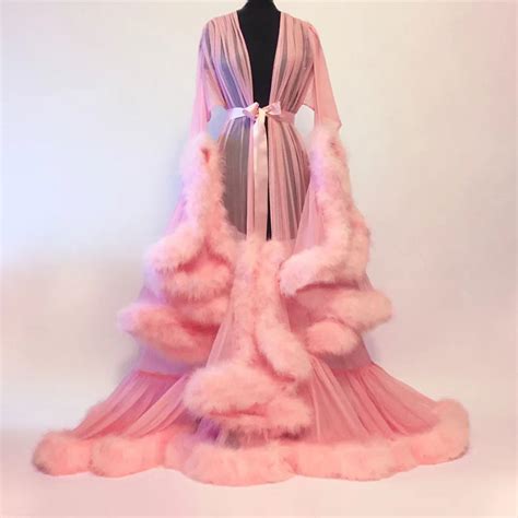 mingli tengda bridal boudoir robe purple feather bridal sheer robe tulle illusion long wedding