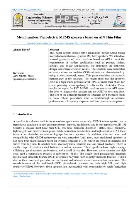 Pdf Membraneless Piezoelectric Mems Speakers Based On Aln Thin Film