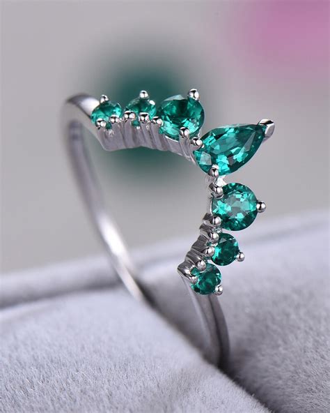 Lab Created Green Emerald Wedding Ring Engagement K White Etsy