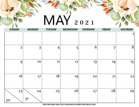 Free Printable May 2021 Calendar 10 Cute Designs Home Printables