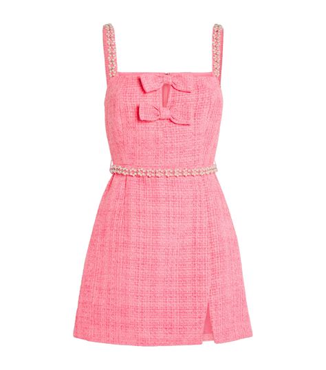 womens self portrait pink bouclé bow mini dress harrods {countrycode}