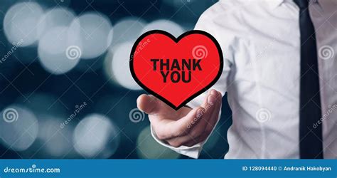 Man Holding Heart Thank You Message On A Red Heart Stock Photo Image