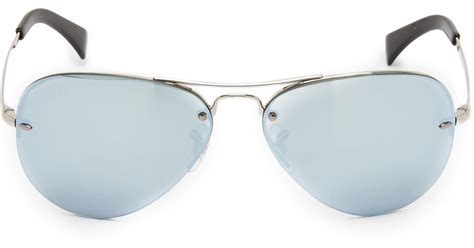 Ray Ban Highstreet Mirrored Aviator Sunglasses In Black Silvergreen Silver Lyst