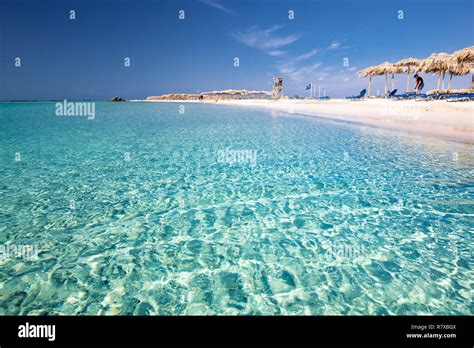 Elafonissi Beach On Crete Island With Azure Clear Water Greece Europe