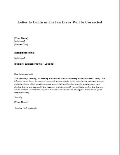 error correction confirmation letter writelettercom