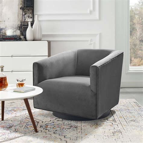 Twist Accent Lounge Performance Velvet Swivel Chair Gray In Gary By Modway