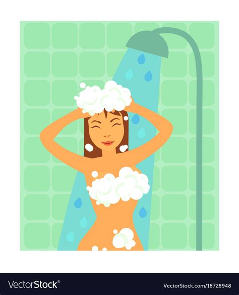 Brunette Woman Taking Shower Royalty Free Vector Image