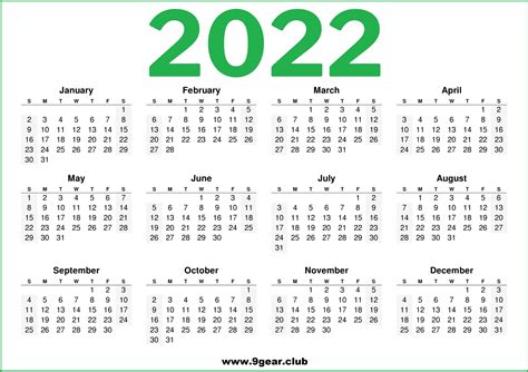 Printable 2022 Us Calendar Green Color Printable Calendars Free