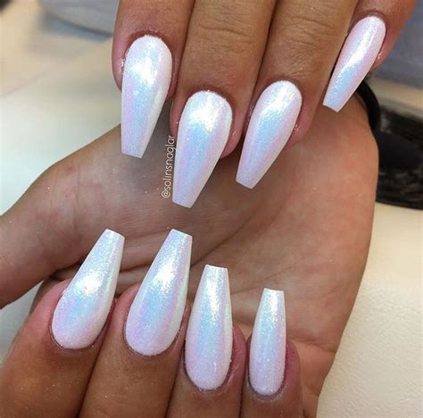 Posted on march 20, 2021 by coffinnails. White iridescent coffin nails | White acrylic nails ...
