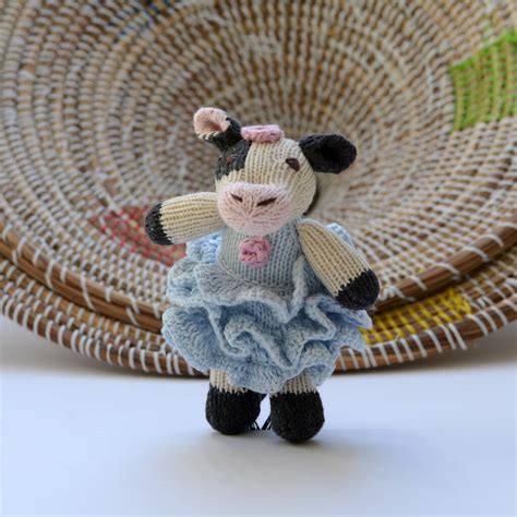 Hand Knitted Cow Soft Toy In Flamenco Dress By Chunkichilli