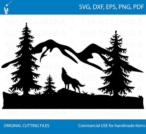 Wolf Clipart Silhouettes Scene Country Nature Svg Wood Svg Etsy Moose