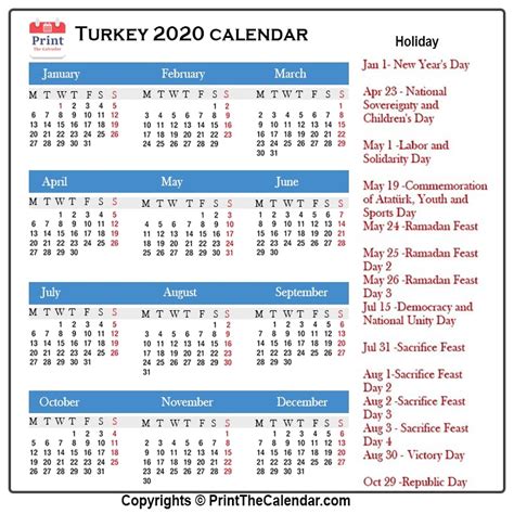 2020 Holiday Calendar Turkey Turkey 2020 Holidays