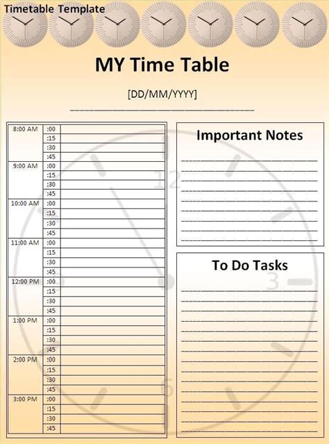 Timetable Template Timetable Template Word Template Templates