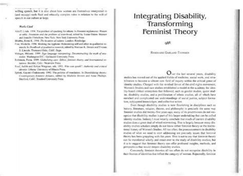 Integrating Disability Transforming Feminist Theory