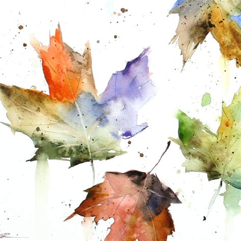Green leaves illustration, watercolor painting shading. AUTUMN LEAVES Watercolor Print by Dean Crouser