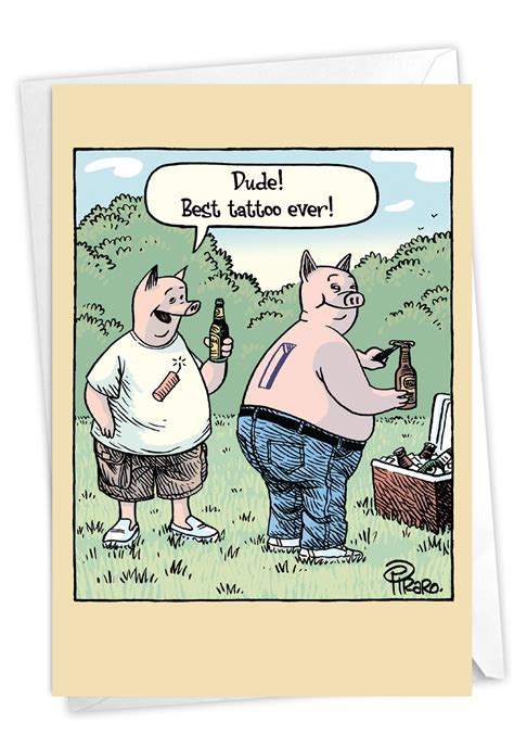 Funny Happy Birthday Card For Men Pig Cartoon Bbq