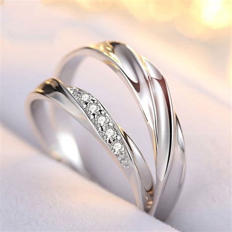 White Gold Plated Simple Promise Rings For Couples In 925 Sterling Silver