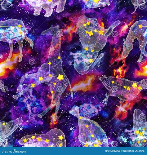 Seamless Pattern With Animal Constellations Stock Illustration