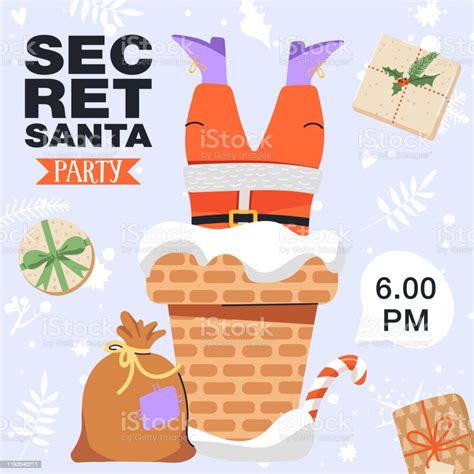 Secret Santa Invitation Template Funny Happy Santa Claus Stuck In The