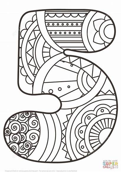 Coloring Number Pages Zentangle Five Printable Drawing