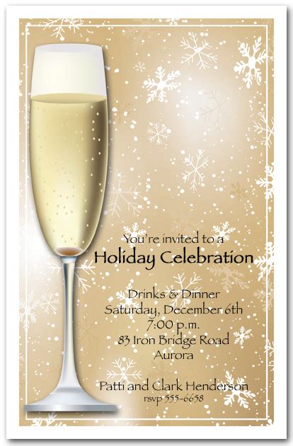 Champagne On Gold Snowflakes Holiday Invitations Christmas Invitations