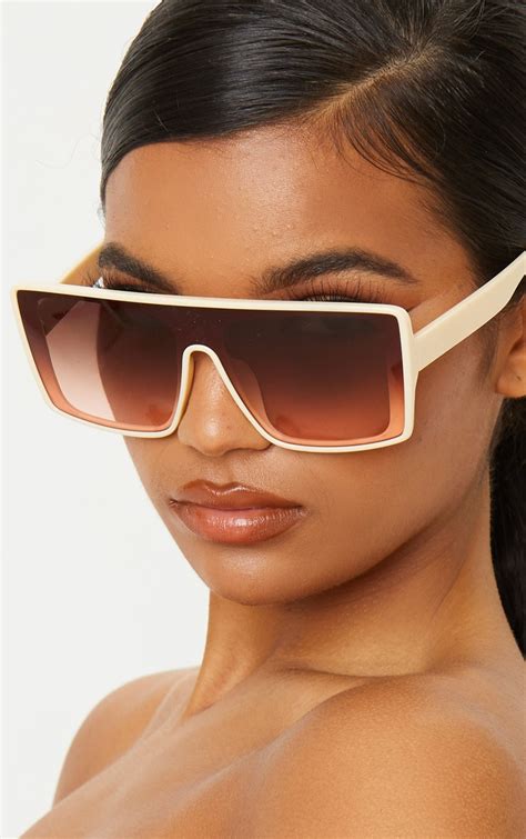 Cream Oversized Flat Top Square Sunglasses Prettylittlething Aus