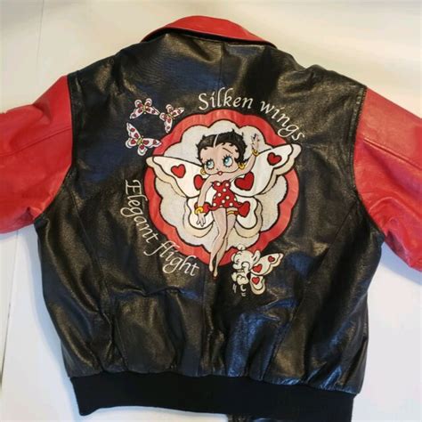 Vtg Americantunes Betty Boop Silken Wings Men L Leather Bomber Jacket