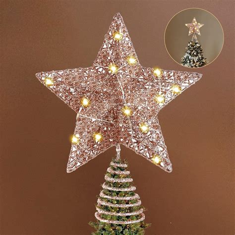Wholev Christmas Tree Topper 8 Inch Rose Gold Tree Toppers Lighted