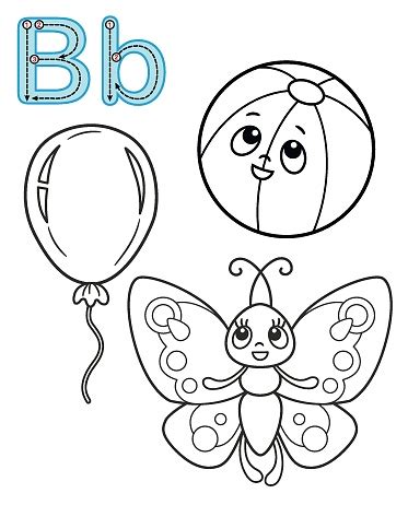 Print free abc letter coloring sheets. Letter B Butterfly Balloon Boll Vector Coloring Book ...