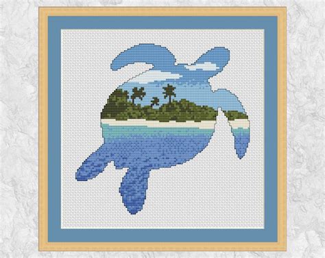 Turtle Cross Stitch Pattern PDF Beach Cross Stitch Silhouette