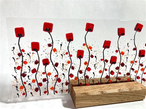 Fused Glass Poppy Flowers Poppy Art Suncatcher Remembrance Etsy