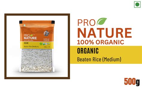 Pro Nature 100 Organic Beaten Rice Medium Poha 500g