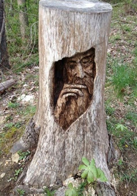 Old Man In The Stump Wood Carving Art Tree Sculpture Tree Carving