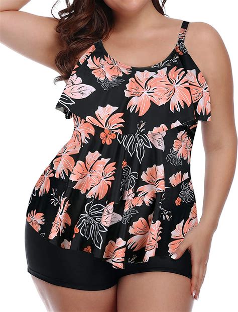 Yonique Womens Plus Size Tankini Swimsuits With Shorts Flounce Two