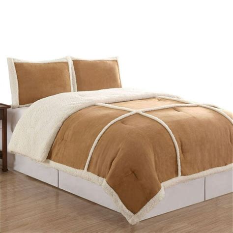 Northcrest Micro Suede And Sherpa Camel Tan Twin Bed Comforter Set Reversible 2 Pc