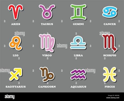 Colorful Twelve Zodiac Signs Icon Vector Isolated On Grey Background