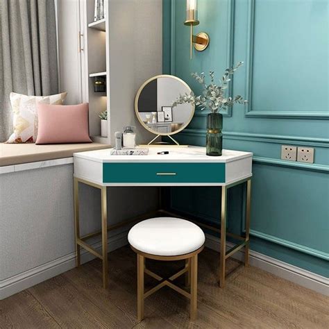 Corner Modern Makeup Vanity Set Dressing Table With Mirror And Stool