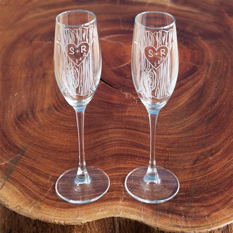 Etched Champagne Flutes Set Of 2 Custom Glass Uncommongoods