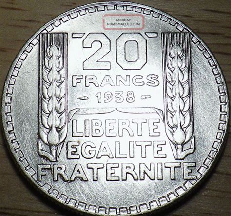 1938 France Silver 20 Francs Large Bu Coin Look