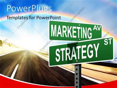 Powerpoint Template Marketing And Strategy Signpost On A Road With Sky