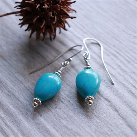 Turquoise Blue Earrings Magnesite Earrings Sterling Silver Turquoise