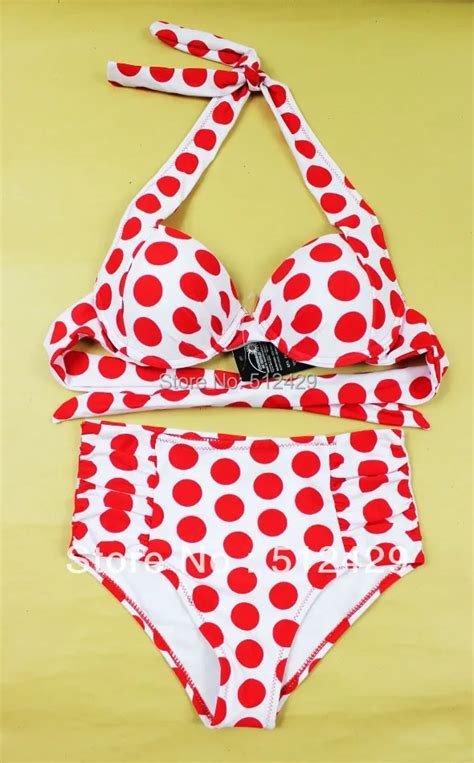 2014 Red Polka Dot High Waist Bikini Vintages Swimwear Retro Swimsuits