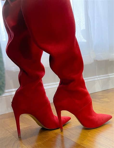 Red Thigh High Stiletto Boots Avenuesixty