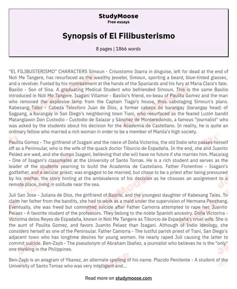 Chapter El Filibusterismo Summary Tagalog