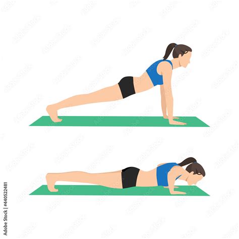 Woman Doing Push Ups Exercise Flat Vector Illustration Isolated On White Background Stock