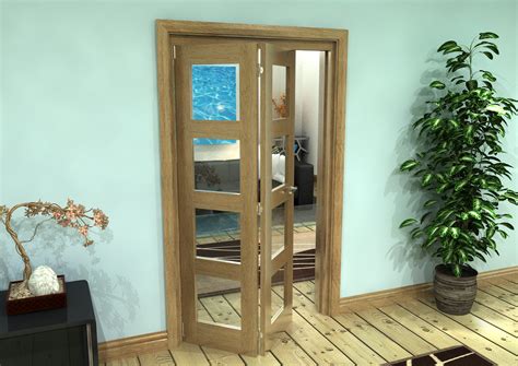 Glazed Oak Prefinished 2 Door 4l Roomfold Grande 2 0 X 533mm Doors Bifold Doors At Climadoor