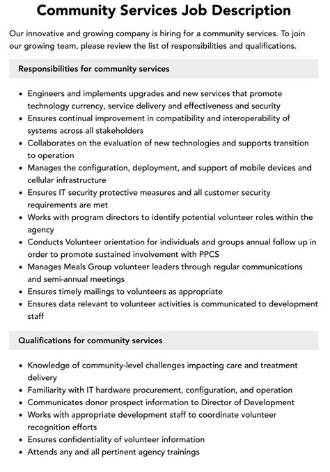 Community Services Job Description Velvet Jobs