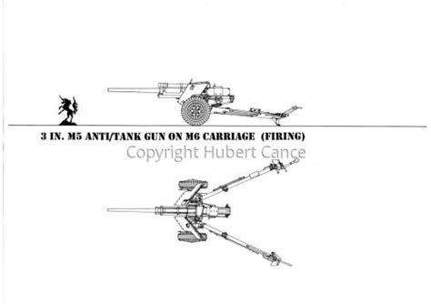 Drawing 3 Inch M5 Anti Tank Gun On M6 Carriage Original Art By