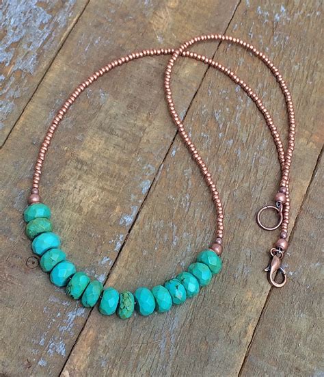 Turquoise Bohemian Necklace Copper Turquoise Jewelry Boho Etsy